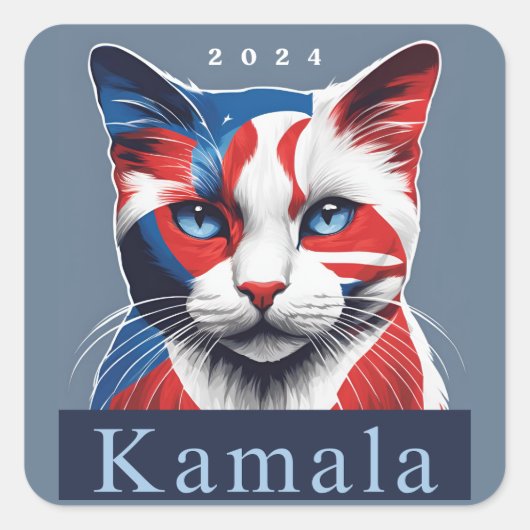 カマラキャット2024米国選挙民主党員 スクエアシール (正面)