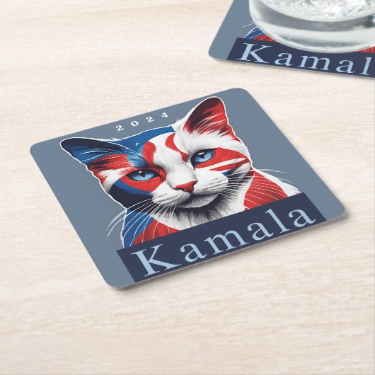 カマラキャット2024米国選挙民主党員 スクエアペーパーコースター (アングル)