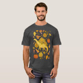 カマラサウルスの秋 ダイナソー ひまわり アート ファン Tシャツ (正面フル)