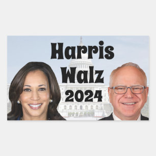 カマラハリスとティム・ウォルズ2024 長方形シール