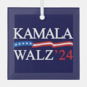 カマラハリスウォルズ2024明らかに青 ガラスオーナメント (正面)