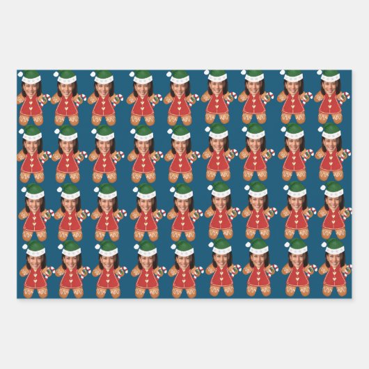 カマラハリスカスタム顔フォトジンジャーブレッドウーマン ラッピングペーパーシート (正面3)