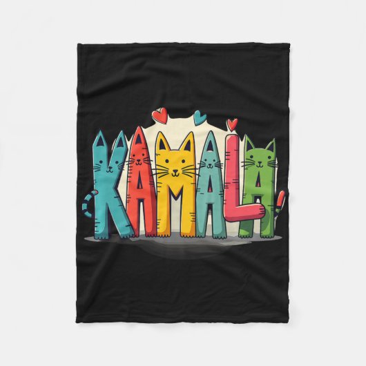 カマラハリスキャッカラフルトレタリングプリテおもしろいィー フリースブランケット (正面)