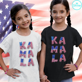 カマラハリスキュートアメリカン国旗のバルーンアルファベット Tシャツ