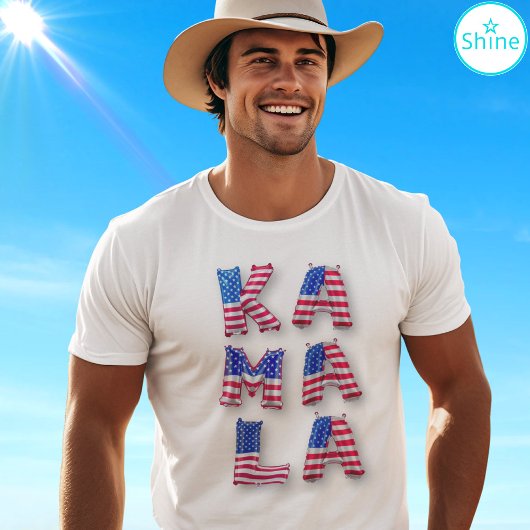 カマラハリスサポーターUSA国旗のバルーンアルファベット Tシャツ