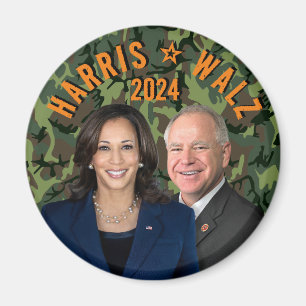 カマラハリスティム・ウォルズ大統領副写真迷彩柄 マグネット