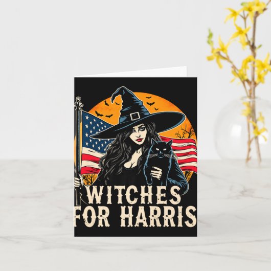 カマラハリスハロウィーン政治要素のためのウィッチズ カード (黄色い花)