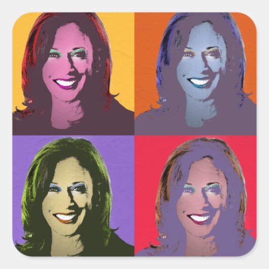 カマラハリスポップ・アートのアート(黄、オレンジ、紫、赤) スクエアシール (正面)