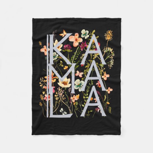 カマラハリスヴィンテージフローラフェミニンファースト女性 フリースブランケット (正面)