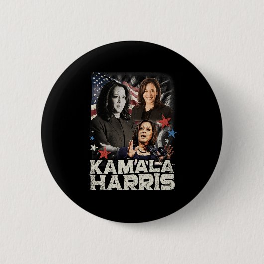 カマラハリス大統領2024年は戻らない 缶バッジ (正面)