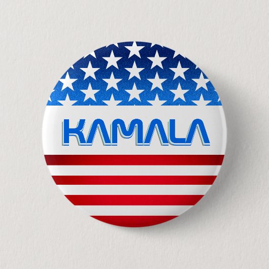 カマラハリス米国国旗のタイポグラフィに投票モダン 缶バッジ (正面)