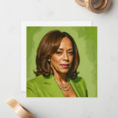 カマラハリス芸術的ポートレートグリーンバージョン ノートカード (正面/裏面インサイチュ)