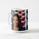 カマラハリス2024とアメリカ国旗 コーヒーマグカップ (正面左)