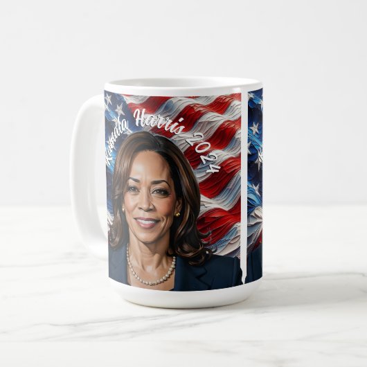 カマラハリス2024とアメリカ国旗 コーヒーマグカップ (正面左)