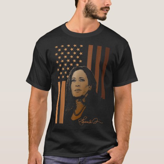 カマラハリス2024アメリカ国旗E大統領 Tシャツ (正面)