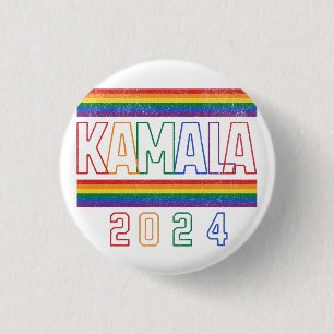 カマラハリス2024レインボーLGBTQレトロ 缶バッジ