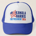 カマラハリス2024年大統領選挙 キャップ<br><div class="desc">Kamala Harris for President 2024 Election hat with waving American flag.大統領選挙で投票する愛国民主党議員のための可愛い赤、白、青のデザイン。</div>