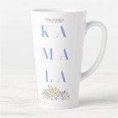 カマラハリス。花.微妙。白と青 カフェラテマグ (右)