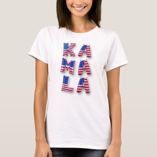 カマラハリスUSA国旗の文字バルーン民主党員 Tシャツ (正面)