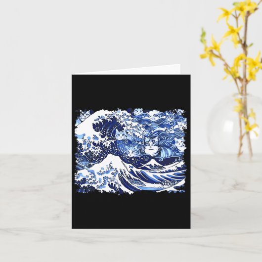 カマラ猫レディのための青い猫おもしろいの波 カード (黄色い花)