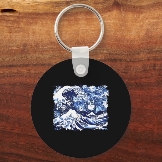 カマラ猫レディのための青い猫おもしろいの波 キーホルダー (正面)