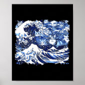 カマラ猫レディのための青い猫おもしろいの波 ポスター (正面)