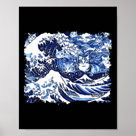 カマラ猫レディのための青い猫おもしろいの波 ポスター (正面)