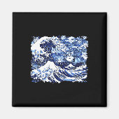 カマラ猫レディのための青い猫おもしろいの波 マグネット (正面)