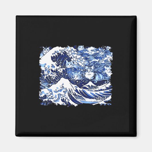 カマラ猫レディのための青い猫おもしろいの波 マグネット (正面)