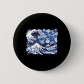 カマラ猫レディのための青い猫おもしろいの波 缶バッジ (正面)