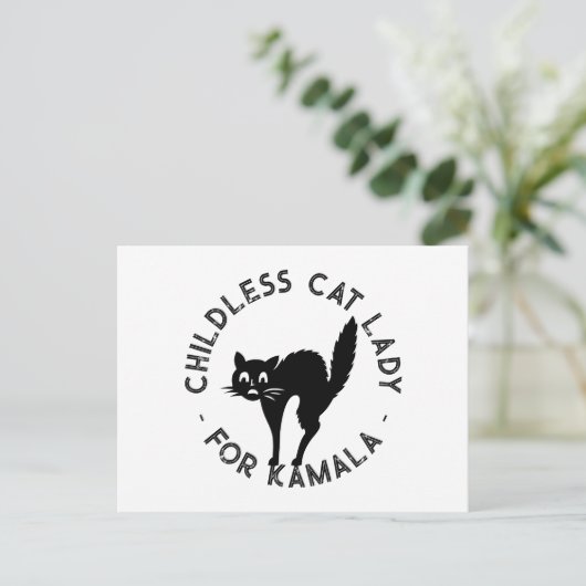 カマラ黒猫の子おもしろいどものいない猫レディ ポストカード (スタンド正面)