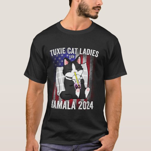 カマラ2024アメリカ向けTuxie Catレディース大統領の Tシャツ (正面)