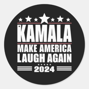 カマラ+アメリカを再び笑顔に+アメリカ国旗+2024 ラウンドシール