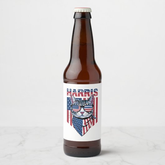 カマラ・ハリス大統領2024年おもしろ猫 ビールラベル (正面)