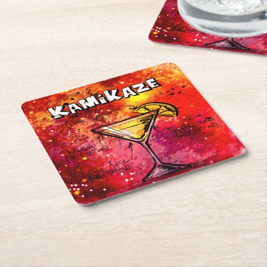 カミカゼのバーテンダーの飲み物のレシピ スクエアペーパーコースター (アングル)