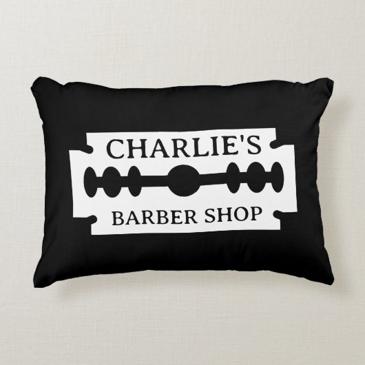 カミソリ刃のロゴ理容師ショップのデコのアクセント枕 アクセントクッション (正面)