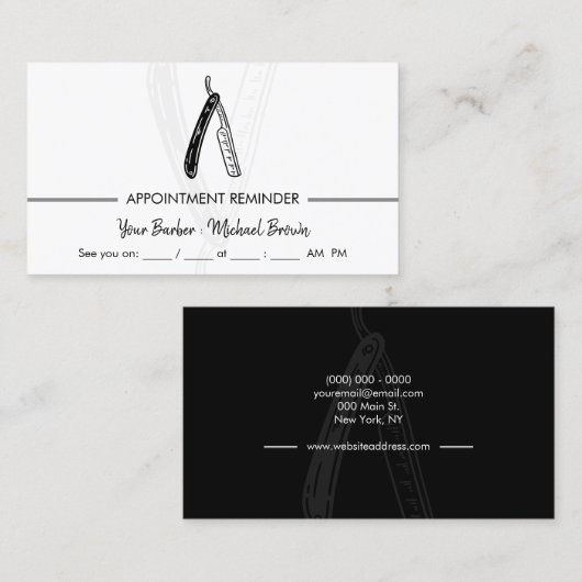 カミソリ理容師アポイントメント白黒 名刺 (正面/裏面)