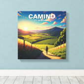 カミノデサンティアゴハイカーハイキングサンセット キャンバスプリント (インサイチュ (ウッドフロア))