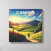 カミノデサンティアゴハイカーハイキングサンセット キャンバスプリント (正面)