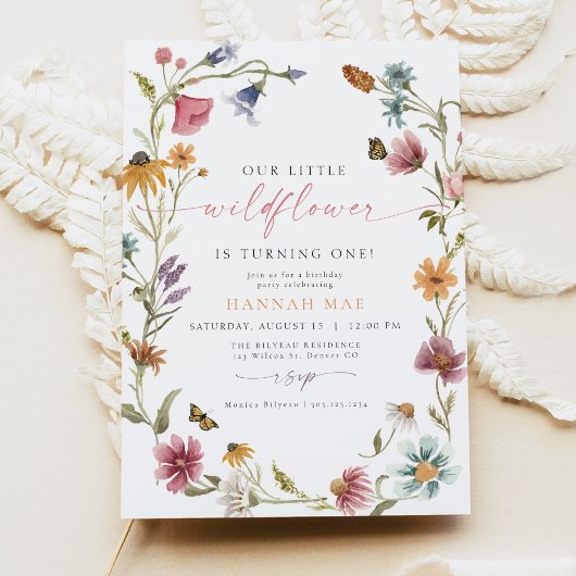 カミラバタフライワイルドフラワーガールファースト誕生日 招待状