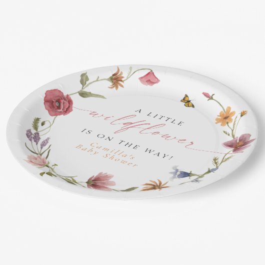 カミラバタフライワイルドフラワーガールベビーシャワー ペーパープレート (アングル)