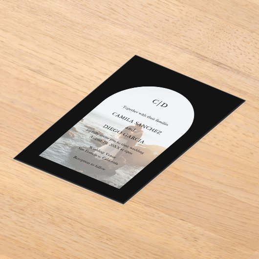 カミラブラックアーモダンチ結婚ーズ アクリル招待状 (レイダウン)