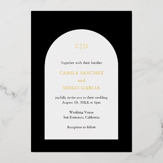 カミラブラックアーモダンチ結婚ーズ 箔招待状 (正面)