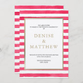 カミリア ローズ ウォーターカラー ストライプ & ゴールド レタリング 招待状 (正面/裏面)