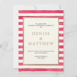 カミリア ローズ ウォーターカラー ストライプ & ゴールド レタリング 招待状