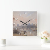 カミーユ・ピサロ - セーヌ川とルーヴル美術館 スクエア壁時計 (ホーム)