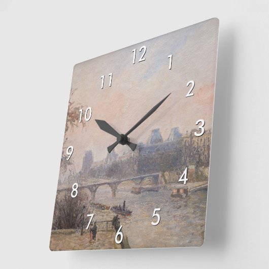 カミーユ・ピサロ - セーヌ川とルーヴル美術館 スクエア壁時計 (傾斜)