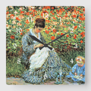 カミーユ・モネと子絵画供 スクエア壁時計