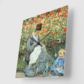 カミーユ・モネと子絵画供 スクエア壁時計 (傾斜)