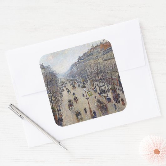 カミーリピサロ – ブールバードモンマルトル、朝 スクエアシール (封筒)